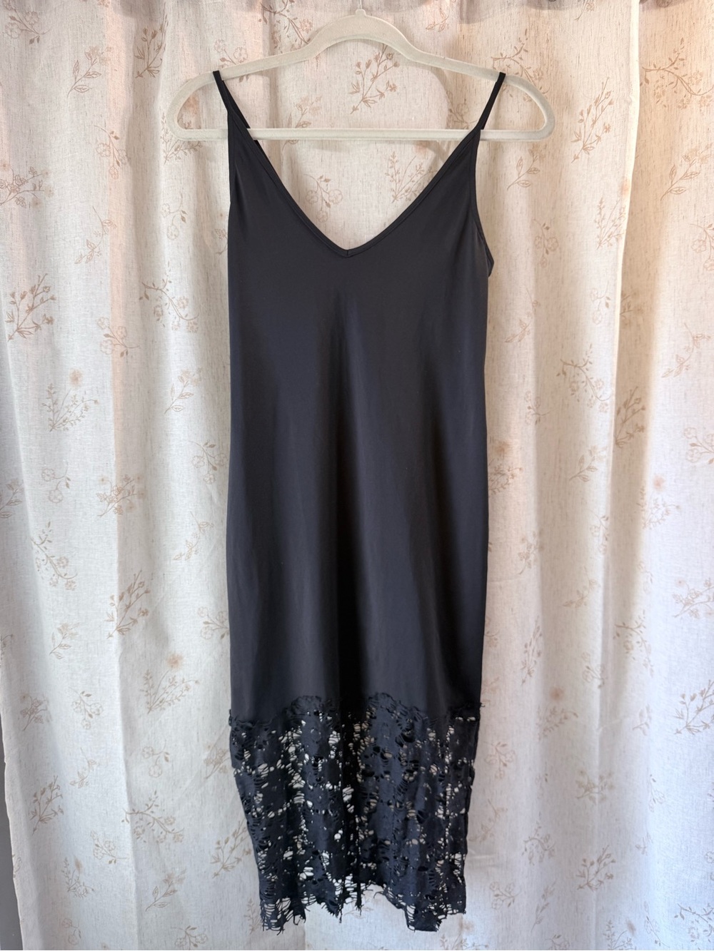 Intimately by Free People Black Slip Dress with Lace Hem
